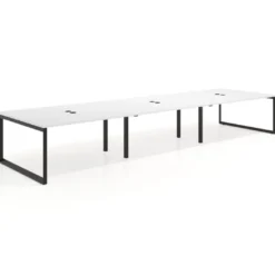 Mesa para reuniones rectangular triple, fondo 142 cm, estructura negra