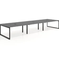 Mesa para reuniones rectangular triple, fondo 142 cm, estructura negra