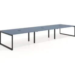 Mesa para reuniones rectangular triple, fondo 142 cm, estructura negra