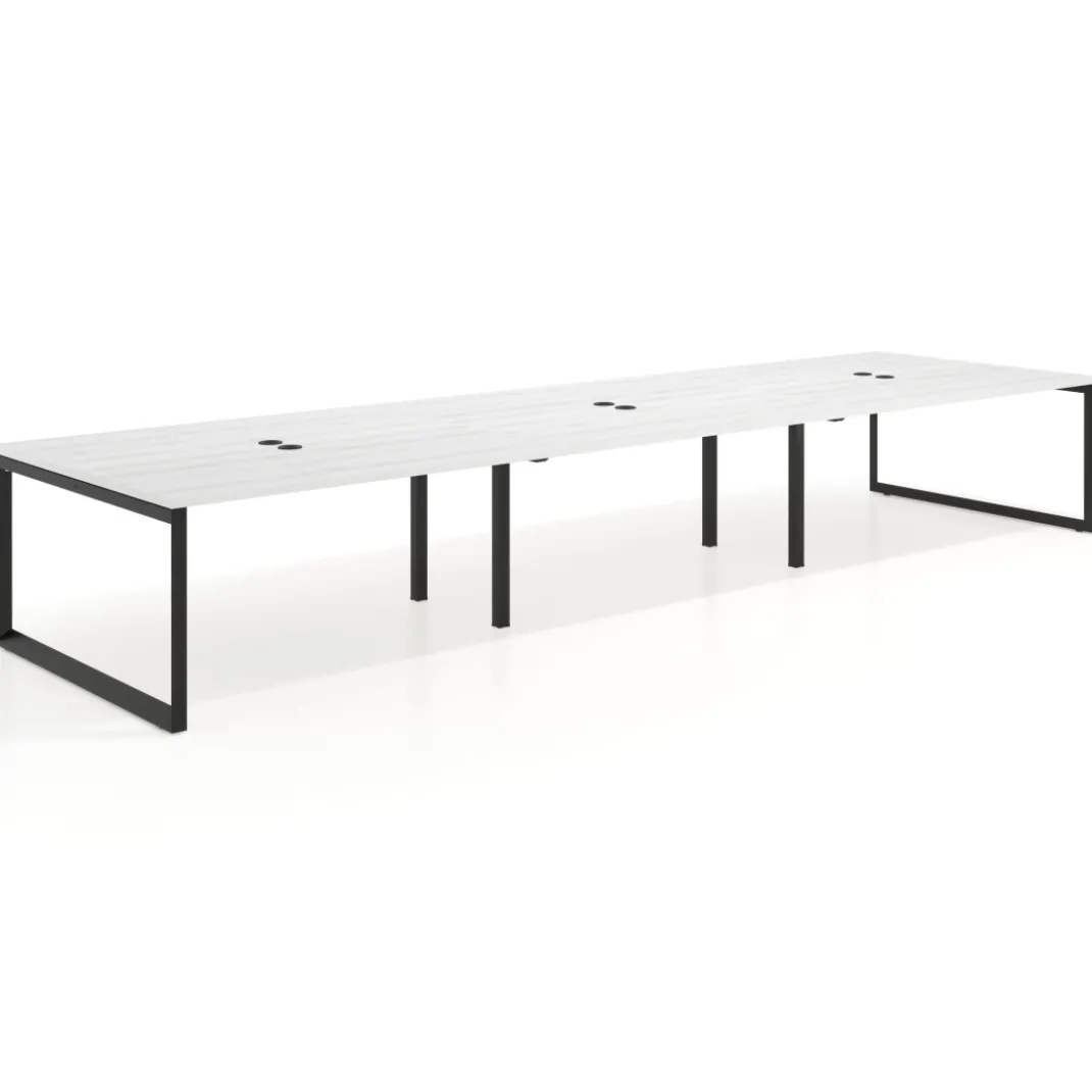 Mesa para reuniones rectangular triple, fondo 142 cm, estructura negra