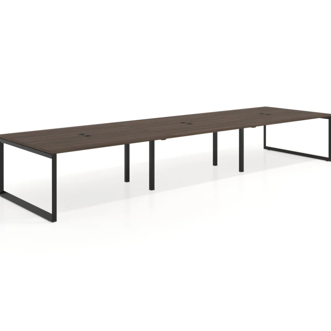 Mesa para reuniones rectangular triple, fondo 142 cm, estructura negra