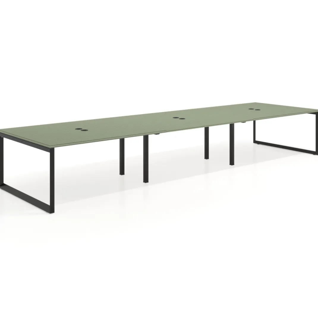 Mesa para reuniones rectangular triple, fondo 142 cm, estructura negra