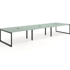 Mesa para reuniones rectangular triple, fondo 142 cm, estructura negra