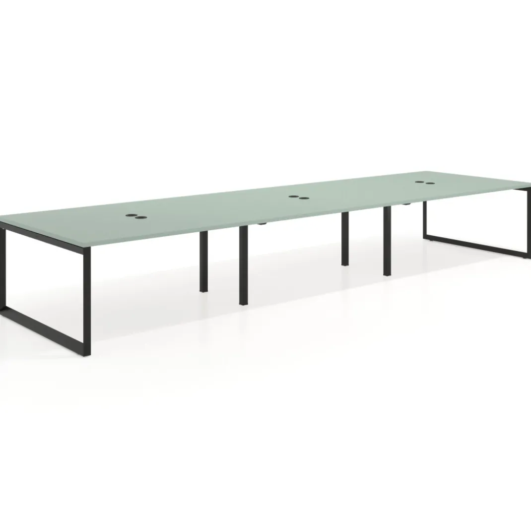Mesa para reuniones rectangular triple, fondo 142 cm, estructura negra