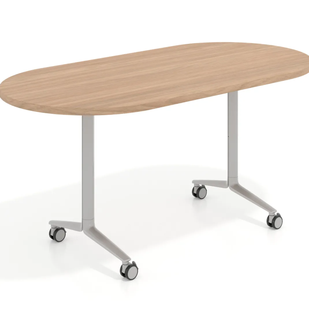 Mesa plegable pivot ovalada estructura aluminio, canto 30cm