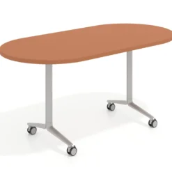 Mesa plegable pivot ovalada estructura aluminio, canto 30cm