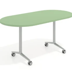 Mesa plegable pivot ovalada estructura aluminio, canto 30cm
