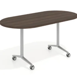 Mesa plegable pivot ovalada estructura aluminio, canto 30cm