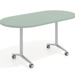 Mesa plegable pivot ovalada estructura aluminio, canto 30cm
