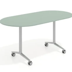 Mesa plegable pivot ovalada estructura aluminio, canto 16cm