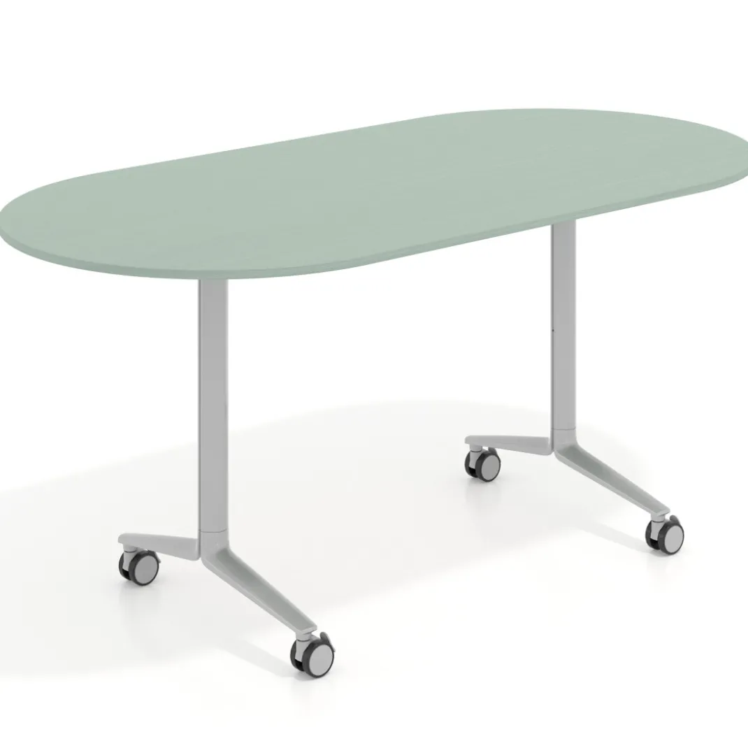 Mesa plegable pivot ovalada estructura aluminio, canto 16cm