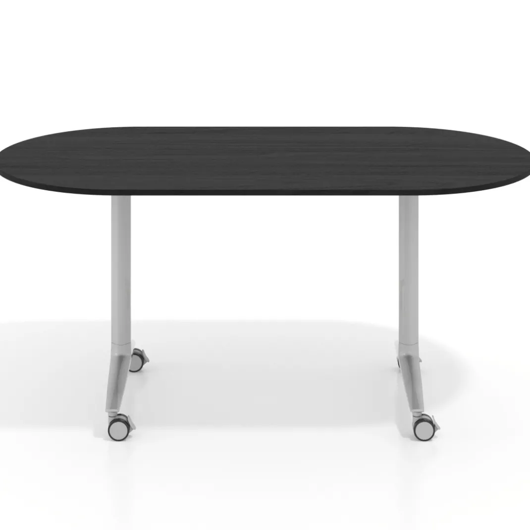 Mesa plegable pivot ovalada estructura aluminio, canto 16cm