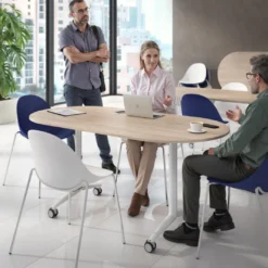 Mesa plegable pivot ovalada estructura blanco, canto 16cm