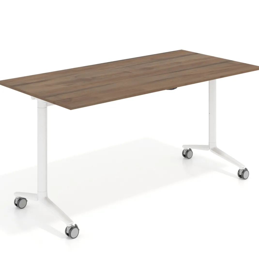Mesa plegable pivot rectangular, estructura blanca, canto 16cm