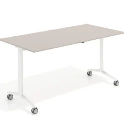Mesa plegable pivot rectangular, estructura blanca, canto 16cm