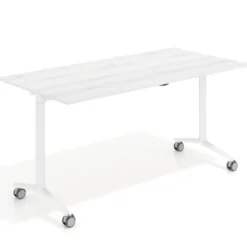 Mesa plegable pivot rectangular, estructura blanca, canto 16cm