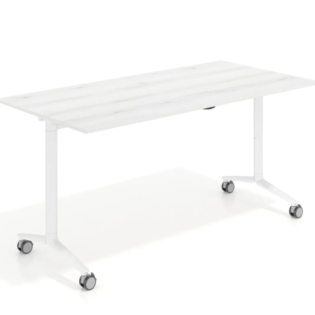 Mesa plegable pivot rectangular, estructura blanca, canto 16cm