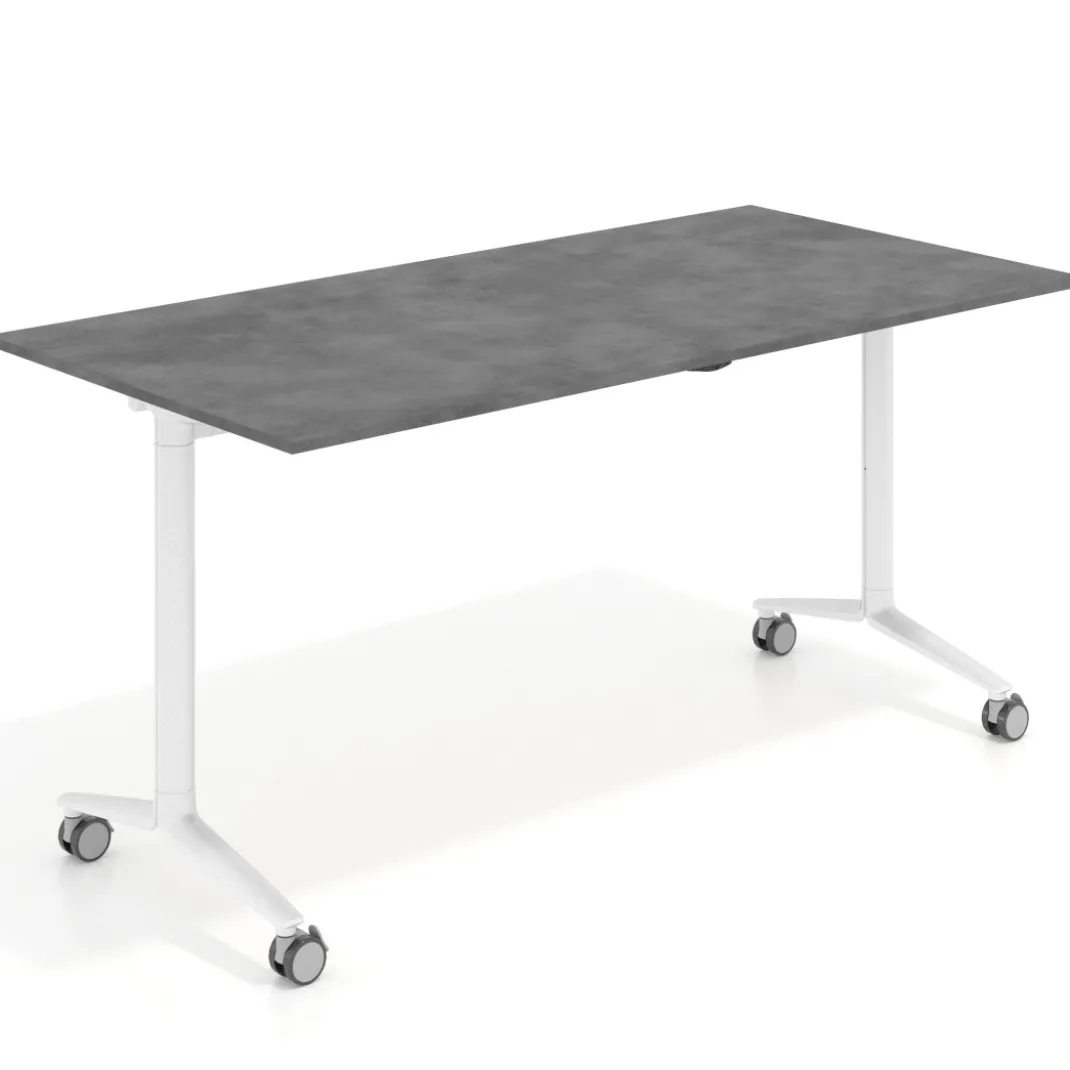 Mesa plegable pivot rectangular, estructura blanca, canto 16cm