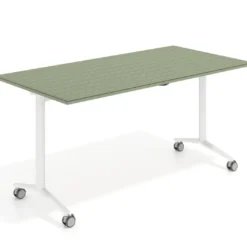Mesa plegable pivot rectangular, estructura blanca, canto 30cm