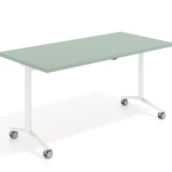 Mesa plegable pivot rectangular, estructura blanca, canto 30cm