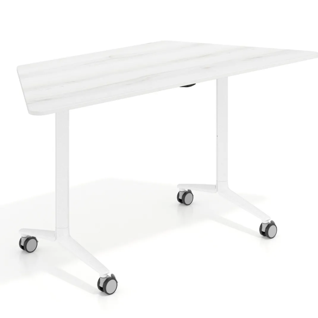 Mesa plegable pivot trapezoidal, estructura blanco, canto 16cm