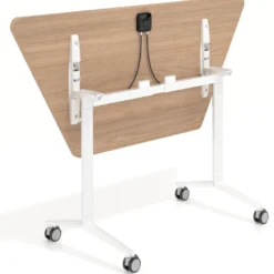 Mesa plegable pivot trapezoidal, estructura blanco, canto 30cm