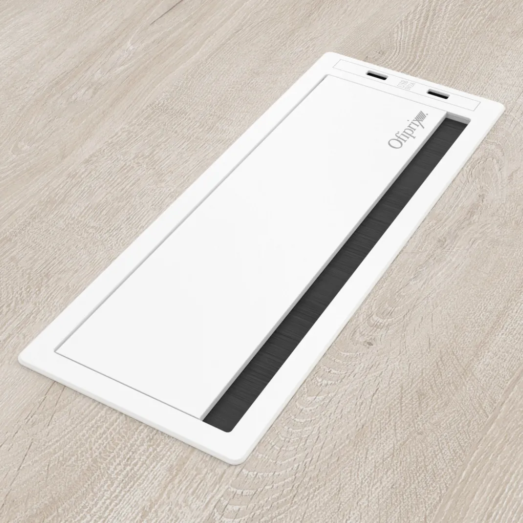 Pasacables con tapa Channel Plus con USB, cierre amortiguado, acabado aluminio