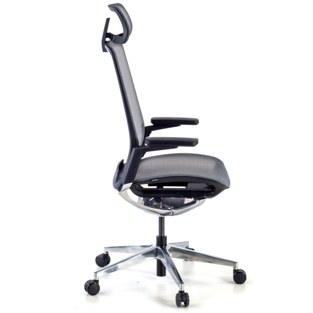 Silla de oficina ergonómica aluminio Duna red negra con reposacabezas