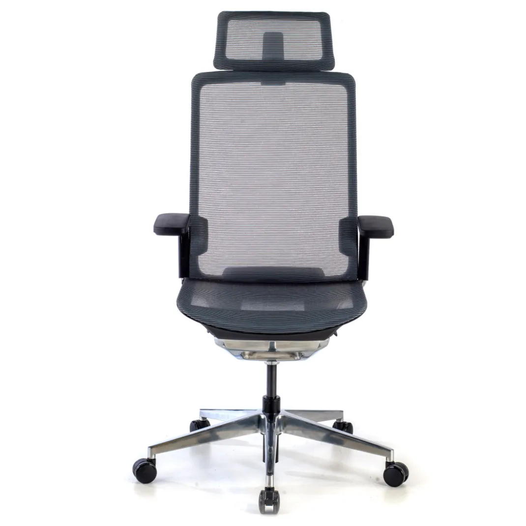 Silla de oficina ergonómica aluminio Duna red negra con reposacabezas