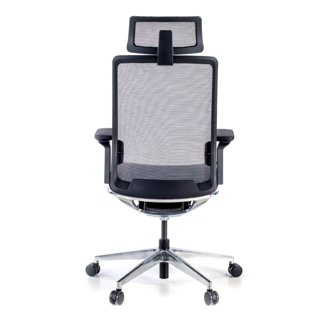 Silla de oficina ergonómica aluminio Duna red negra con reposacabezas