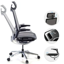 Silla de oficina ergonómica aluminio Duna red negra con reposacabezas