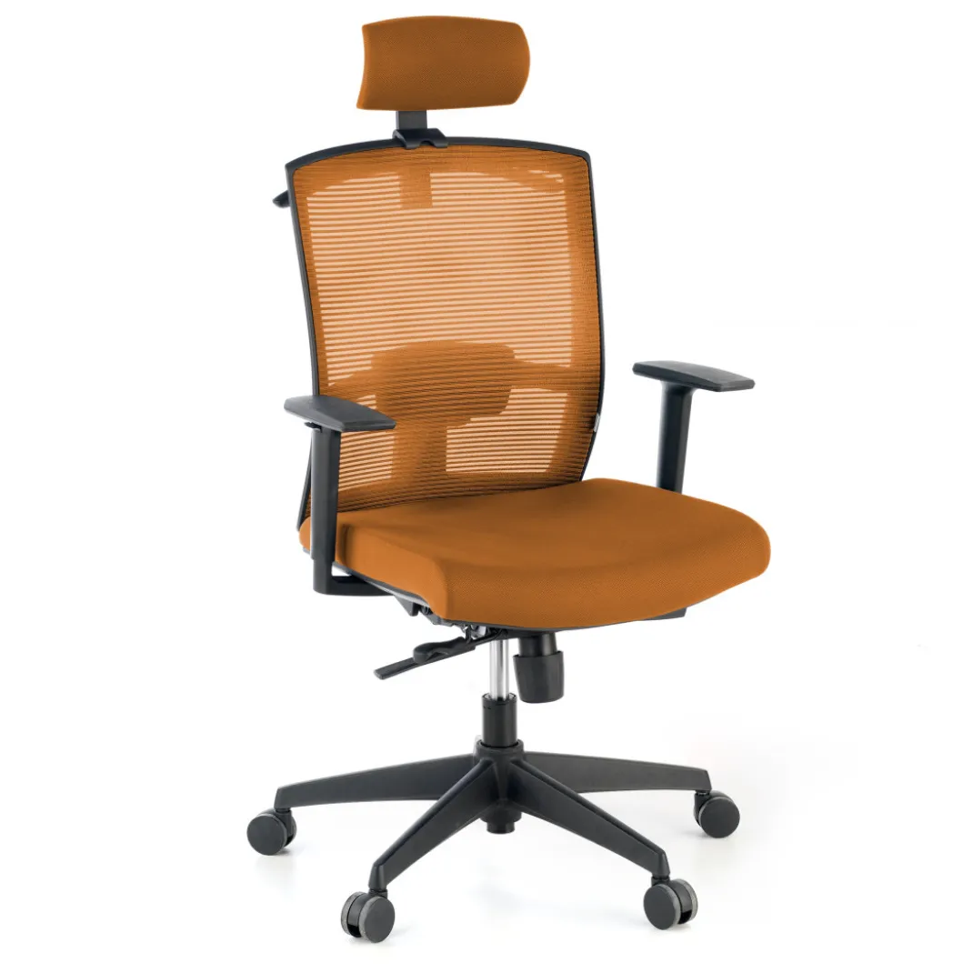 Silla de oficina Kendo, brazos ajustables, reposacabezas, red
