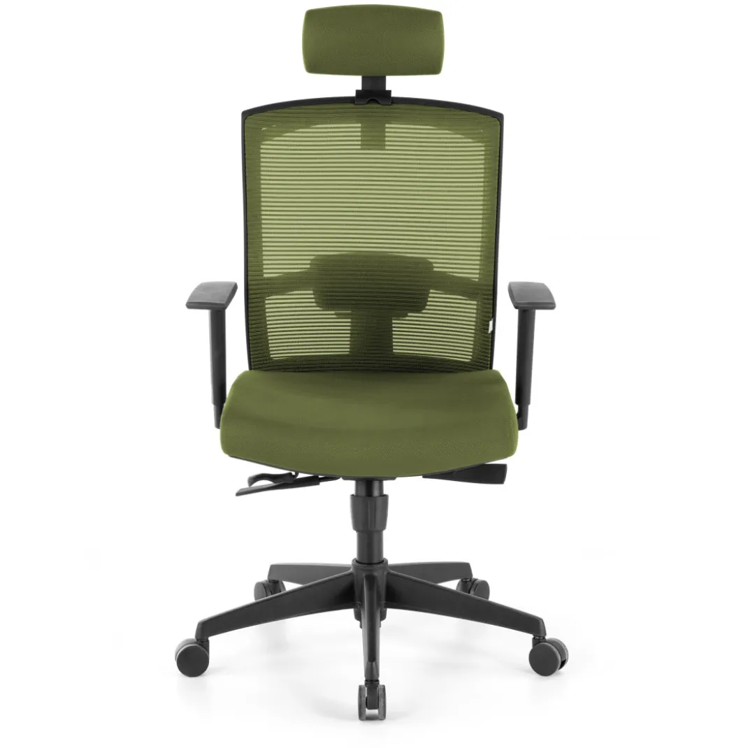 Silla de oficina Kendo, brazos ajustables, reposacabezas, red
