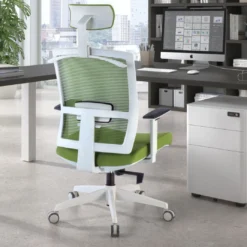 Silla de oficina Kendo white, brazos ajustables, reposacabezas, red