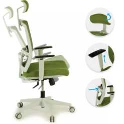 Silla de oficina Kendo white, brazos ajustables, reposacabezas, red