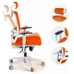 Silla de oficina Kendo white, brazos ajustables, reposacabezas, red