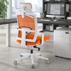 Silla de oficina Kendo white, brazos ajustables, reposacabezas, red