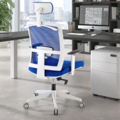 Silla de oficina Kendo white, brazos ajustables, reposacabezas, red