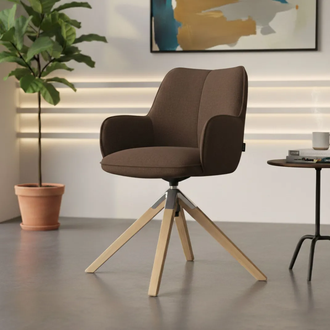 Silla de reuniones Gala, estructura giratoria, base de madera
