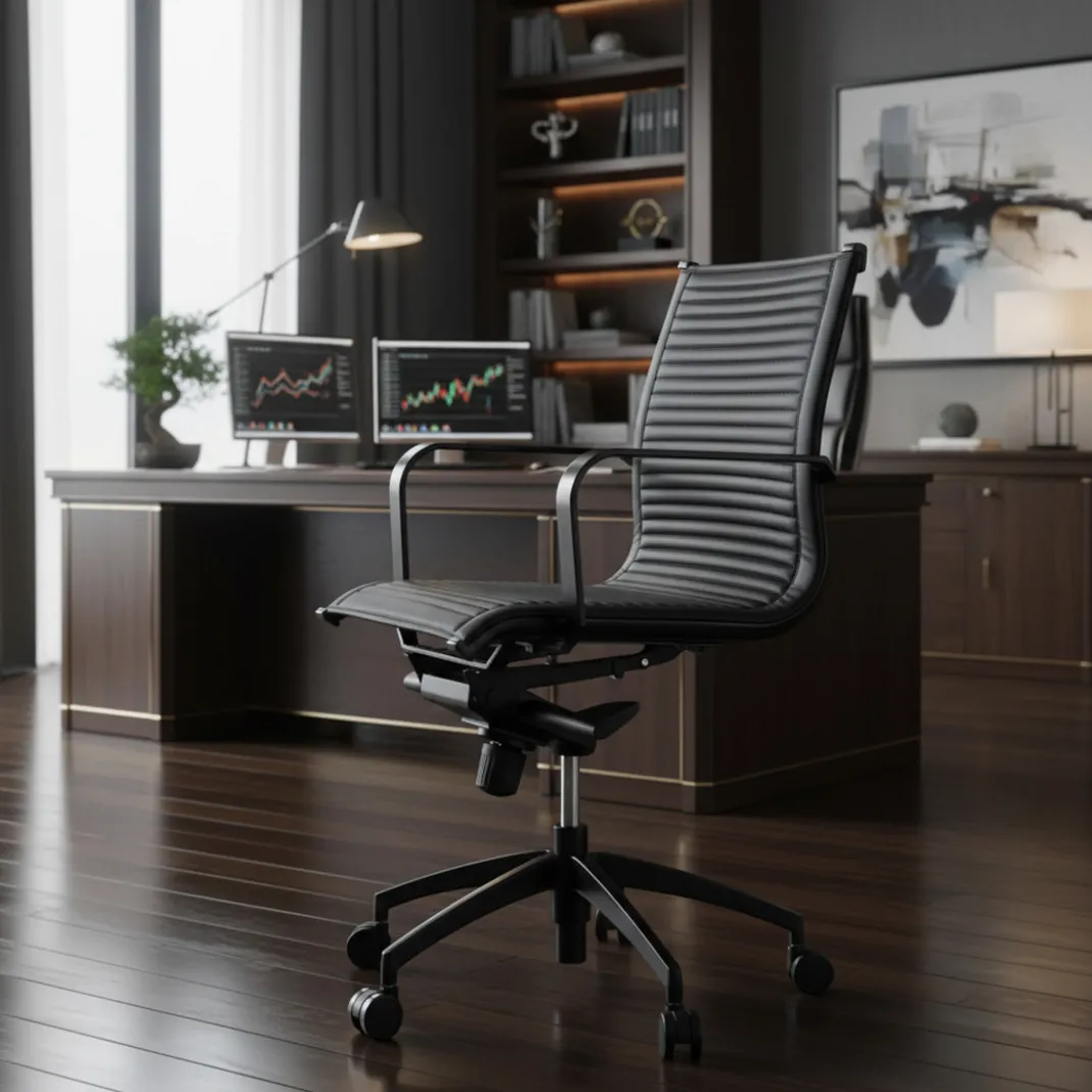 Silla oficina de diseño Croma, respaldo bajo, estructura negra