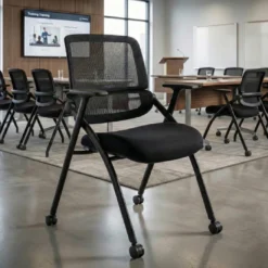 Silla plegable de formación Flexia, respaldo de red, con ruedas