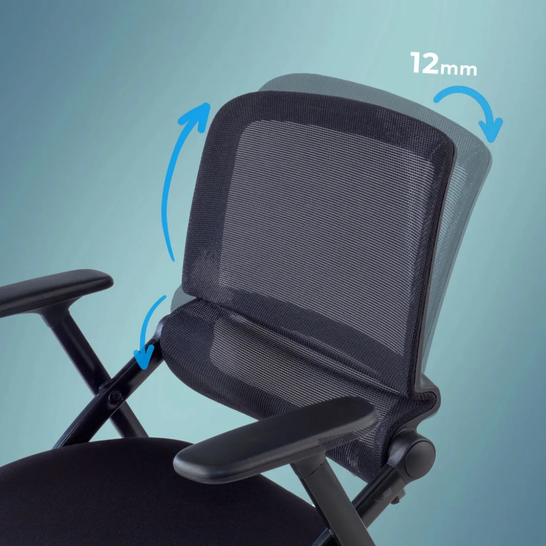 Silla plegable de formación Flexia, respaldo de red, con ruedas