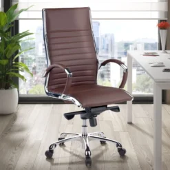 Sillón de dirección Virginia, marco cromado, piel natural