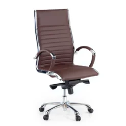 Sillón de dirección Virginia, marco cromado, piel natural