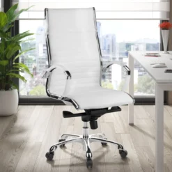 Sillón de dirección Virginia, marco cromado, piel natural