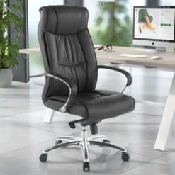 Sillón de oficina Bahia piel natural, brazos de aluminio