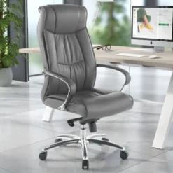 Sillón de oficina Bahia piel natural, brazos de aluminio