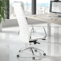 Sillón de oficina Jaguar, base aluminio, piel natural