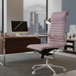 Sillón oficina Diseño Forli, estructura blanca, respaldo alto, ecopiel