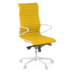 Sillón oficina Diseño Forli, estructura blanca, respaldo alto, ecopiel